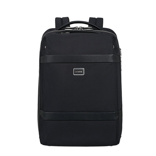 Samsonite 15.6" laptop backpack in black, featuring padded compartments and adjustable straps for comfortable carry.