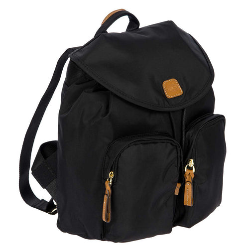 Bric's X Travel 2 Pocket Backpack in black with two spacious compartments and adjustable straps displayed on a neutral background.