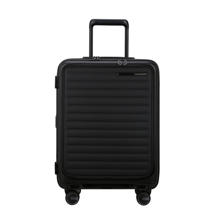 Black 55cm Easy Access Cabin Suitcase by Samsonite Luggage featuring a sleek design and durable exterior.