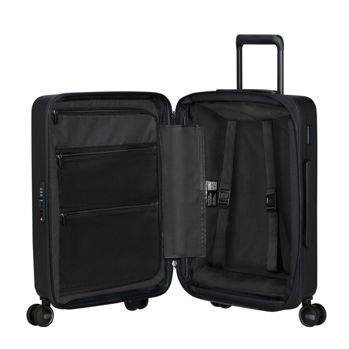 55cm black Easy Access Cabin Suitcase by Samsonite, featuring a sleek design and easy-access compartments.