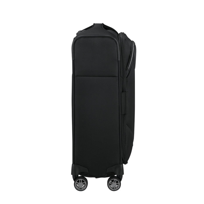 Samsonite Re-Lite 55cm expandable black cabin luggage suitcase with wheels and handle, perfect for travel.