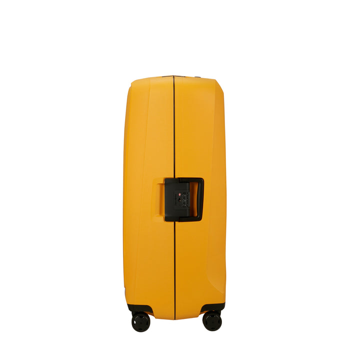 Radiant yellow 81cm spinner suitcase by Samsonite, showcasing durable design and spacious interior for check-in luggage.