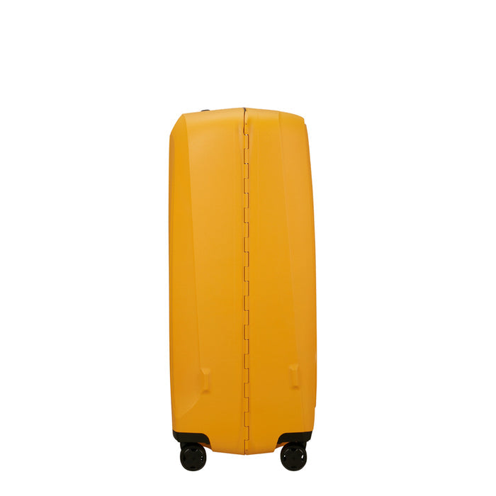 Radiant yellow 81cm spinner suitcase by Samsonite, showcasing a sleek design and smooth wheels for easy travel.