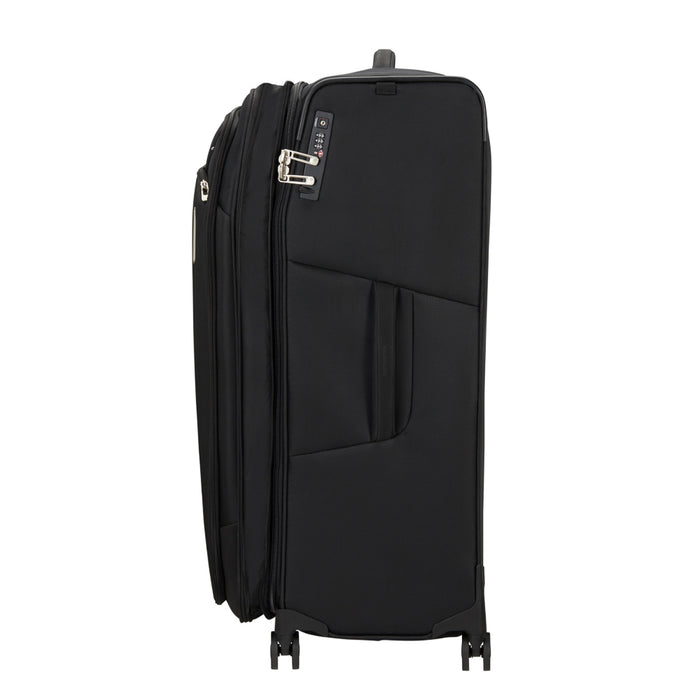 82cm black Samsonite Respark spinner suitcase with durable wheels and a spacious interior for check-in luggage.