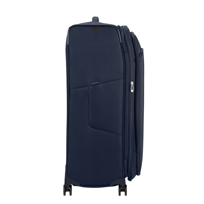 Samsonite Respark 82cm midnight blue spinner suitcase with four wheels and a sleek design for check-in luggage.