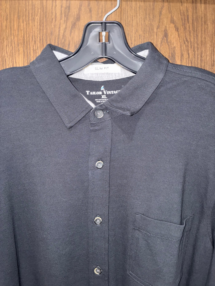 Tailor Vintage Men’s XL Slim Fit Black Long Sleeve Knit Button Up Shirt