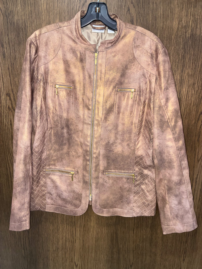 Chico’s Women’s Size 2 L Metallic Bronze Faux Suede Jacket Quilted Zip Pockets