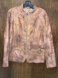 Chico’s Women’s Size 2 L Metallic Bronze Faux Suede Jacket Quilted Zip Pockets