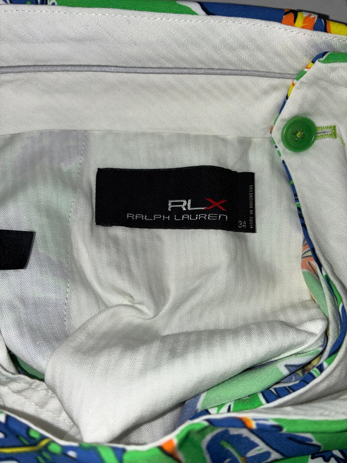 RLX Ralph Lauren Men’s Tropical Floral Chino Shorts Flat Front Slash Pockets Size 34