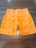 SHAWTY SW Activewear Women’s Orange Camo Seamless Biker Shorts High Rise Size Small