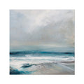 An abstract sea painting featuring shades of blue and white, representing the ocean with bold strokes.