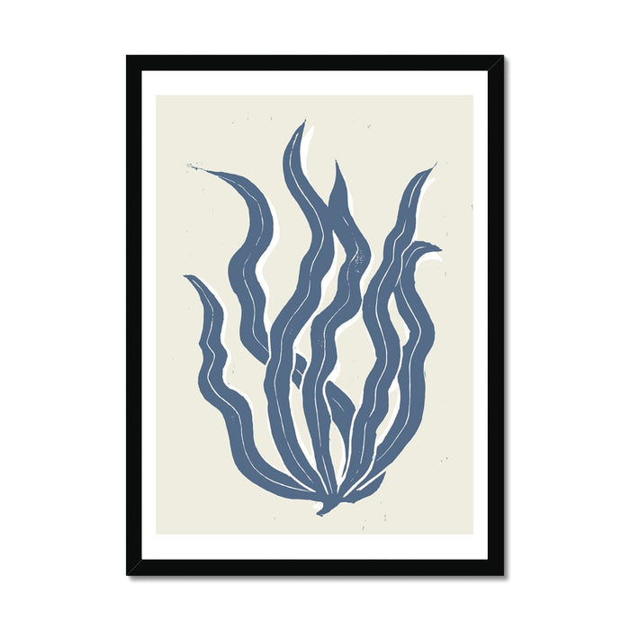 A framed abstract seaweed painting print framed with wood frame.