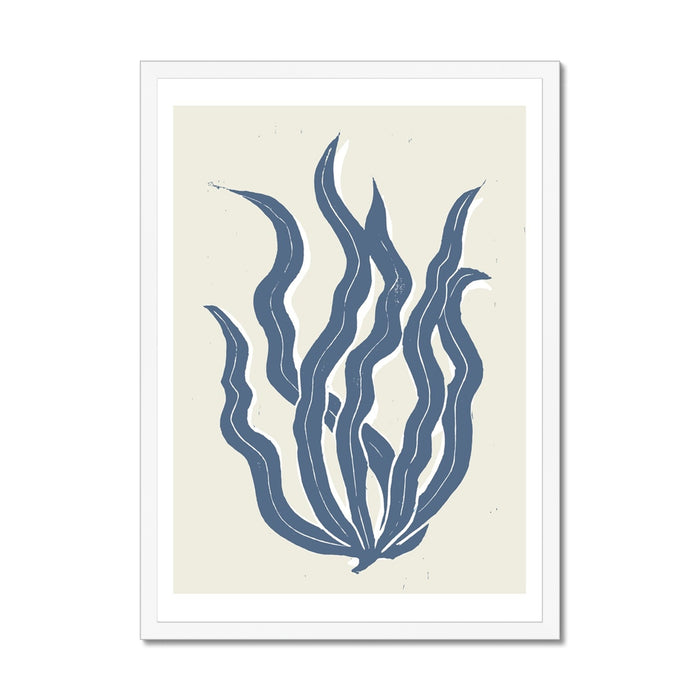 A framed abstract seaweed painting print framed with wood frame.