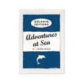 A vintage style book cover art print with the title 'Adventures at Sea' and the author H. Jennings.