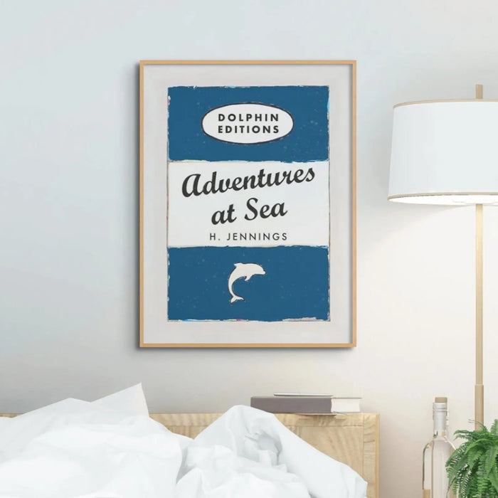 A vintage style book cover art print with the title 'Adventures at Sea' and the author H. Jennings.