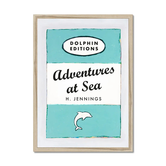 Adventures at Sea quote print on vintage style book cover on blue