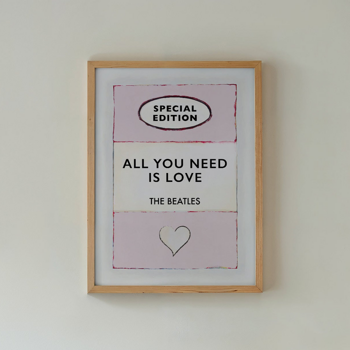 All You Need is Love song lyric on vintage style book cover - Unframed