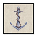 Framed artwork of a detailed anchor on a beige background