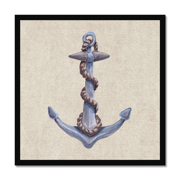 Framed artwork of a detailed anchor on a beige background