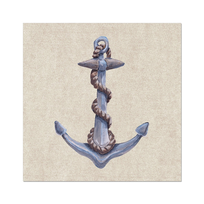 Anchor painting - nautical painting of anchor and rope on vintage paper
