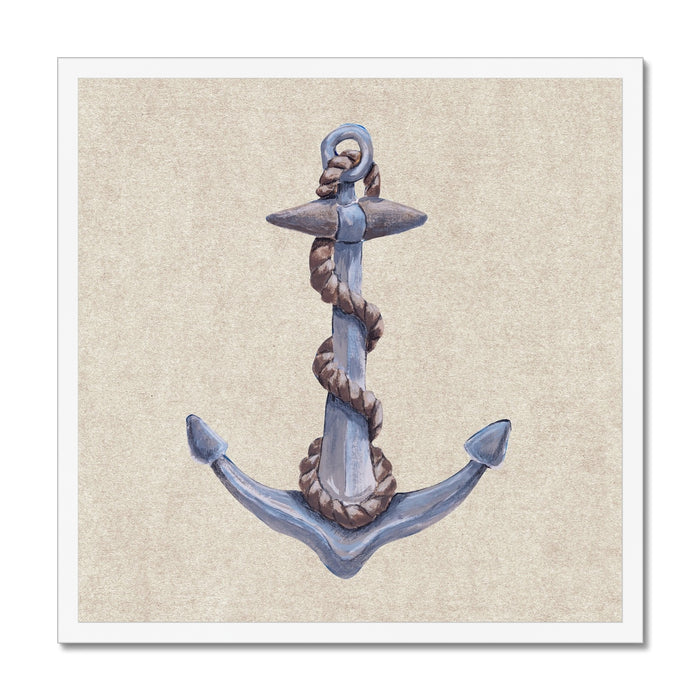 Framed artwork of a detailed anchor on a textured beige background