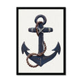 Framed artwork of a blue anchor painting with rope on a white background
