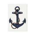 Blue anchor art print with rope on a white background
