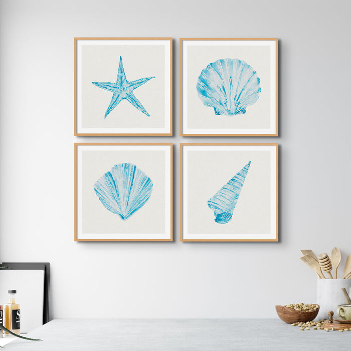Aqua Watercolour Cone Shell Painting | Shell Print Wall Art - Framed Wall Art