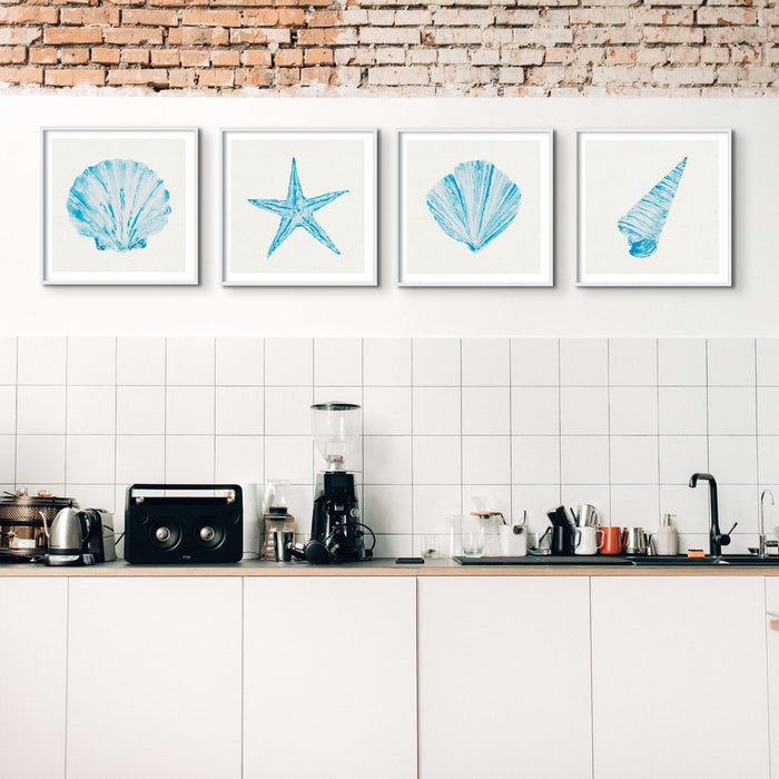 Aqua Watercolour Cone Shell Painting | Shell Print Wall Art - Framed Wall Art
