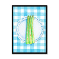 Asparagus Painting on Blue Gingham | Kitchen Wall Art - Framed