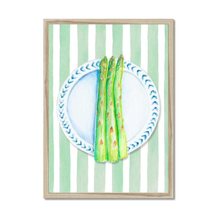 Asparagus Painting on Green Stripe | Kitchen Wall Art - Unframed