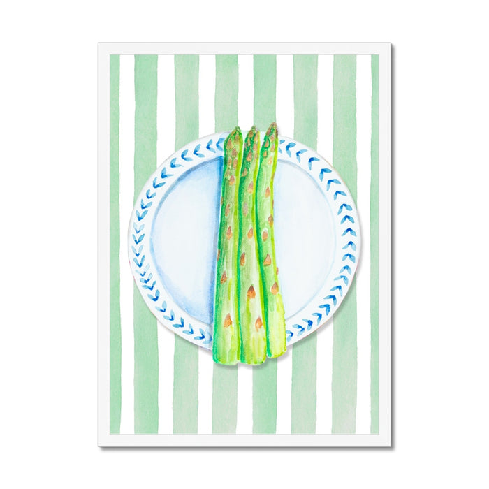 Asparagus Painting on Green Stripe | Kitchen Wall Art - Unframed