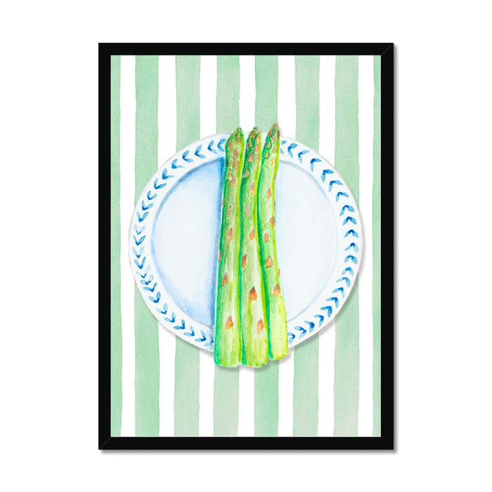 Asparagus Painting on Green Stripe | Kitchen Wall Art - Unframed