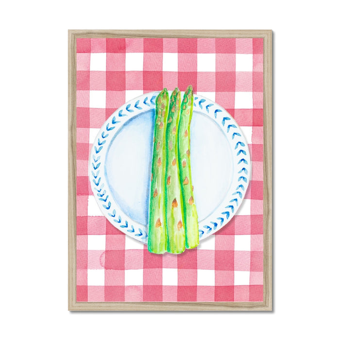 Asparagus Painting on Red Gingham | Kitchen Wall Art- Unframed