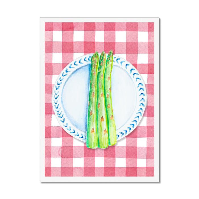 Asparagus Painting on Red Gingham | Kitchen Wall Art- Unframed