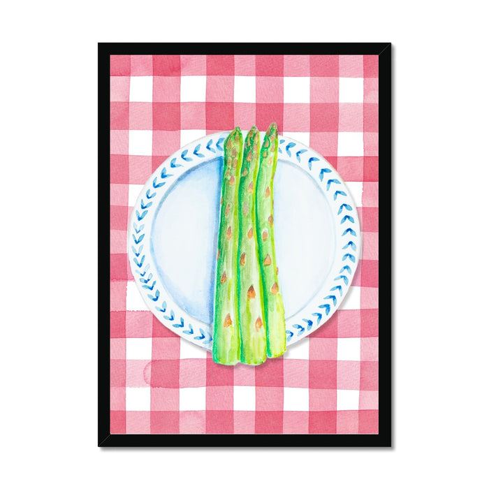 Asparagus Painting on Red Gingham | Kitchen Wall Art- Unframed
