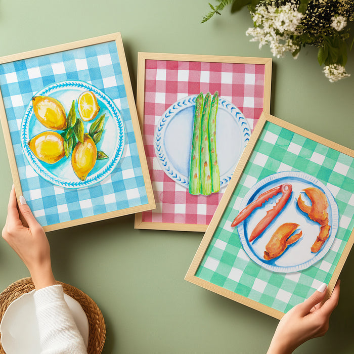 Asparagus Painting on Red Gingham | Kitchen Wall Art- Unframed