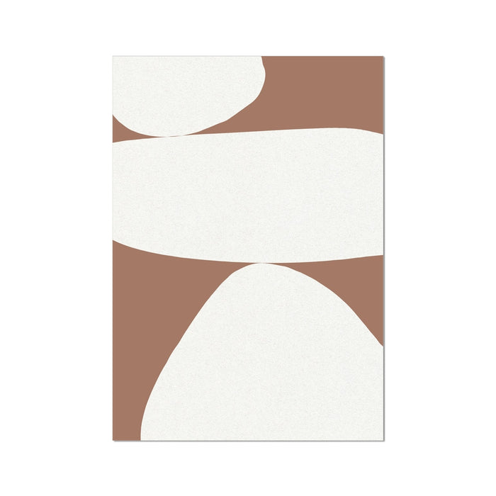 A framed abstract art print featuring mocha brown and white colors with simple geometric shapes.