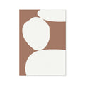 A framed abstract art print featuring mocha brown and white colors with simple geometric shapes.