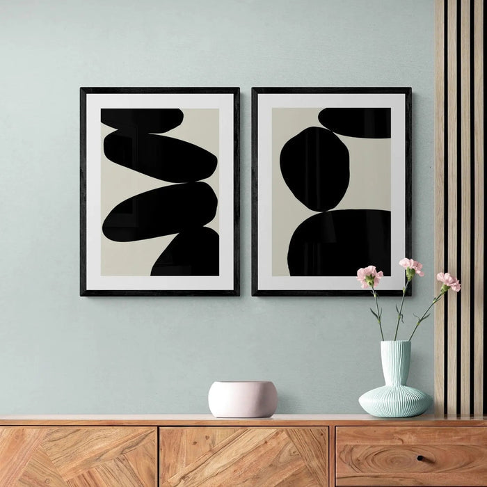 set of 2 abstract wall art prints above furniture - Beach House Art