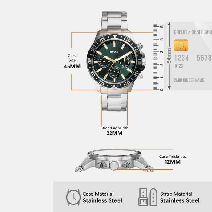 Bannon Men Quartz Green Dial Chronograph Stainless Steel Watch BQ2492