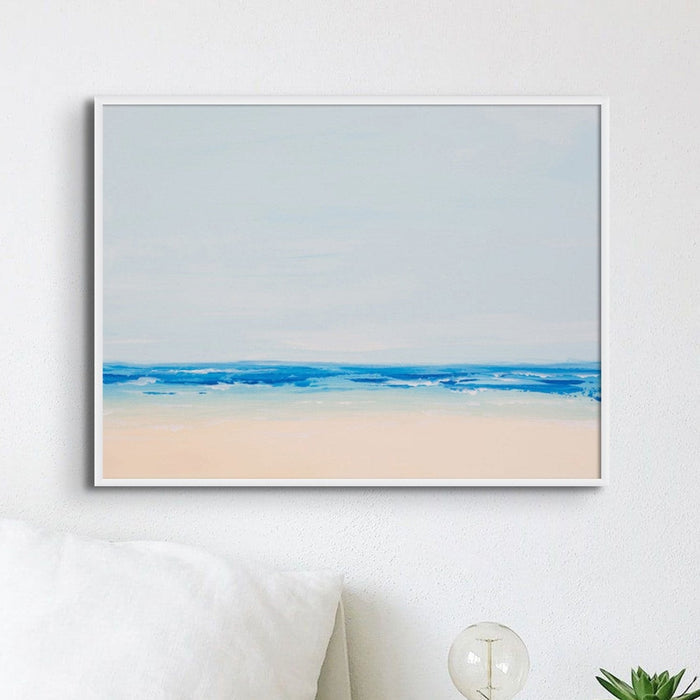 Beach On a Clear Day | Blue Sea Painting - Framed Wall Art
