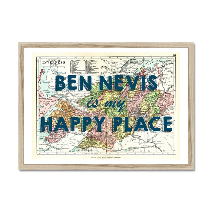 Ben Nevis Map Print Framed with Wood Frame