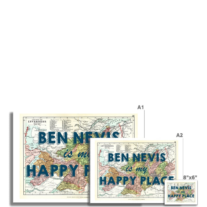 Ben Nevis Map Print | My Happy Place Map In Navy - Unframed