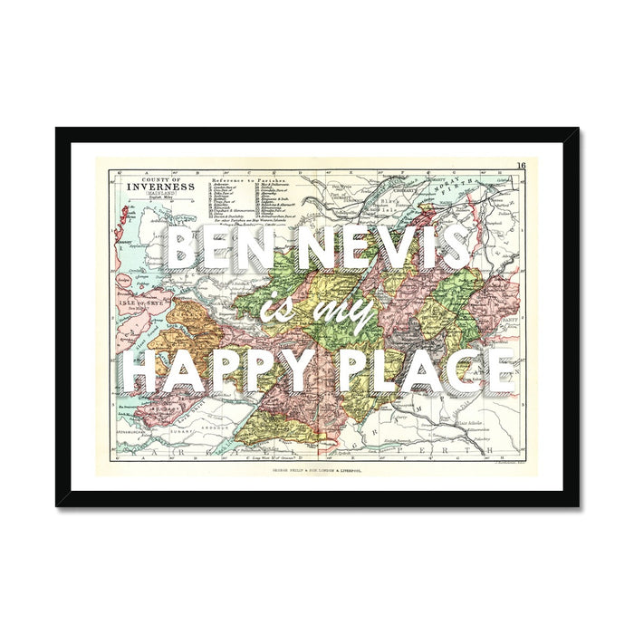 Ben Nevis Map Print | My Happy Place Map In White - Framed