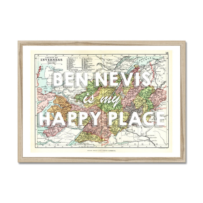 Ben Nevis Map Print | My Happy Place Map In White - Framed
