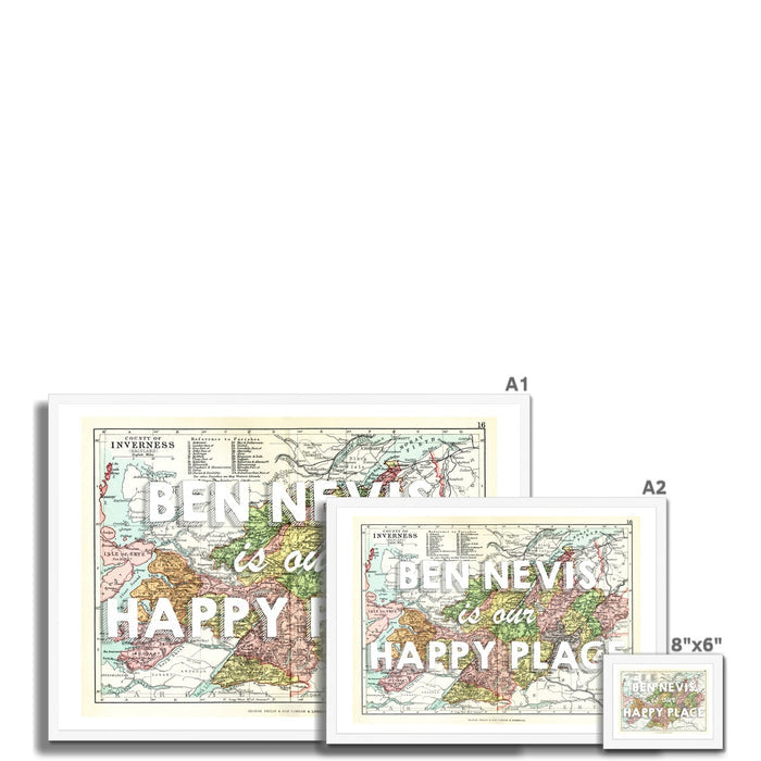 Ben Nevis Map Print | Our Happy Place Map In White - Framed Print