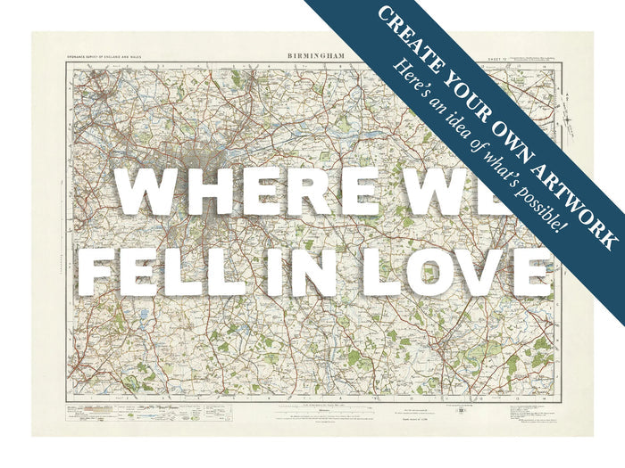 Custom Map Print of Birmingham | Personalised Map Print | Map Wall Art in White Hand Drawn Font - Framed Wall Art