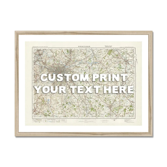 Custom Map Print of Birmingham | Personalised Map Print | Map Wall Art in White Hand Drawn Font - Framed Wall Art