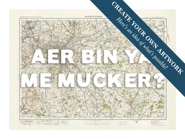 Custom Map print of Birmingham | Personalised Map Print | Map Wall Art in White Hand Drawn Font - Unframed wall art